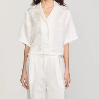 Camisa Sandro corta jacquard floral blanca
