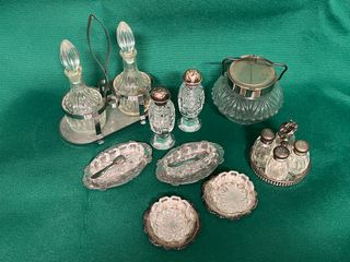 Set accessori tavola vetro e metallo antichi