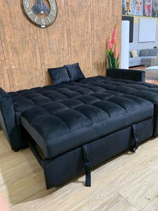 Sofá Cama Kris 210cm con Arcón Negro