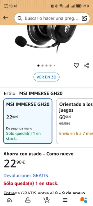 Auriculares MSI con micrófono gh20 immerse