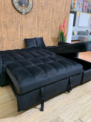 Sofá Cama Kris 210cm con Arcón Negro