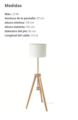 Lámpara de pie trípode madera y tela