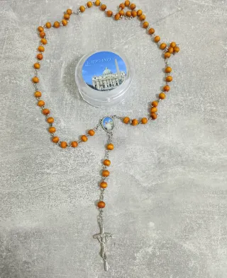 Rosario collana legno marrone e argento