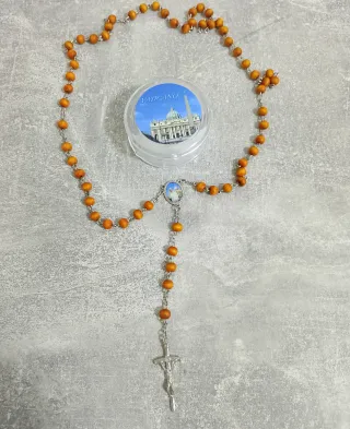 Rosario collana legno marrone e argento