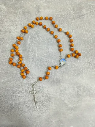 Rosario collana legno marrone e argento
