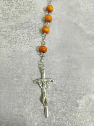 Rosario collana legno marrone e argento