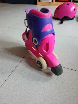 Patines y Casco Niña Talla 26-28 Rosa/Morado