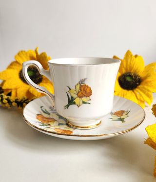 Taza y platillo de porcelana