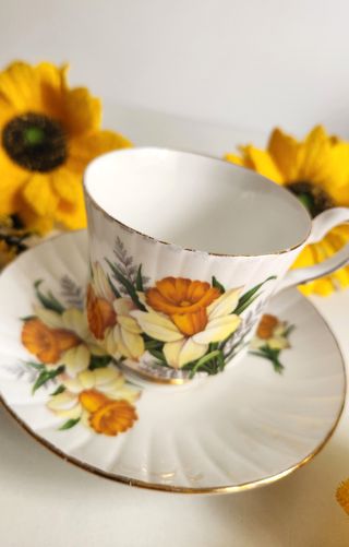Taza y platillo de porcelana