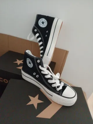 Converse Talla 37 Unisex Negro/Blanco