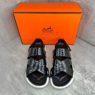 Sandalias Hermes Piel Cocodrilo Negras Blancas