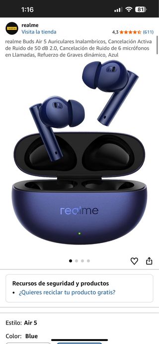 Auriculares Realme Buds Air 5 Azul
