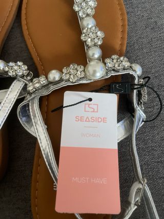 Sandalias Seaside Mujer Plata Adorno Perlas