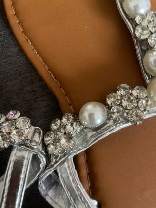 Sandalias Seaside Mujer Plata Adorno Perlas