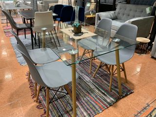 Mesa Comedor Cristal + 4 Sillas Diseño