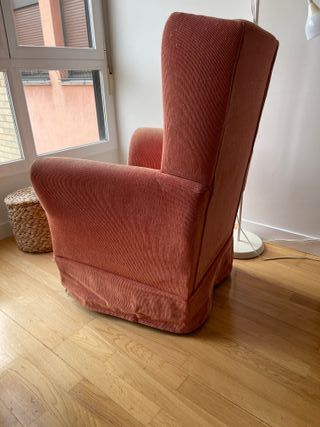 Butaca orejero tela naranja/rosa