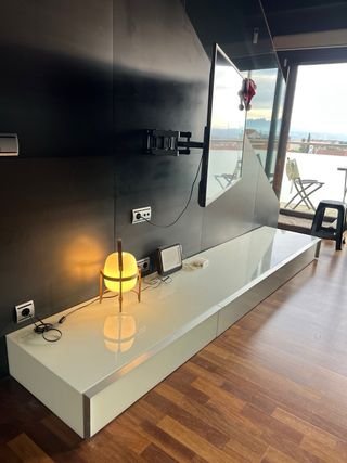 Mueble TV Estantería Madera y Cristal