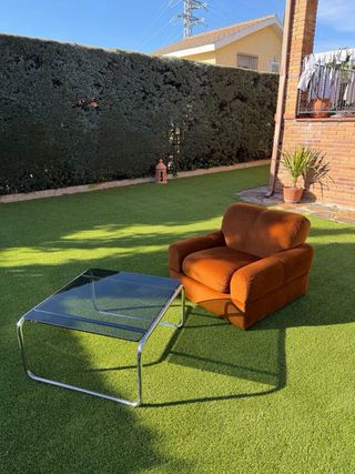 Mesa centro cromo y cristal ahumado