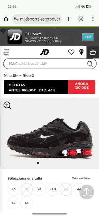 Zapatillas Nike Shox Air Ride 2 Negras Rojas 47-48