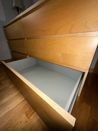 Cómoda baja madera clara 6 cajones