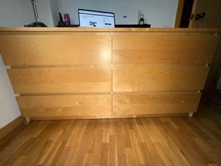 Cómoda baja madera clara 6 cajones