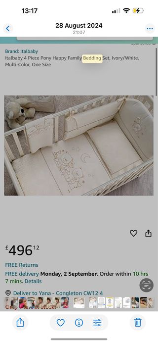 Cuna Italbaby con colchón y ropa de cama