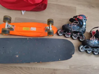 Conjunto Patines, Skate y Bolso Rojo