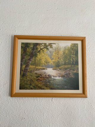 Cuadro Paisaje Río Bosque Marco Madera