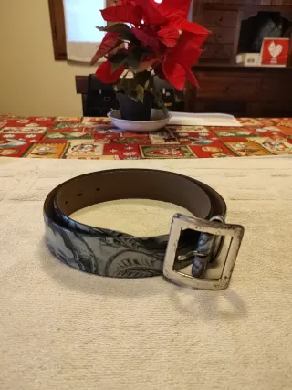 Cintura in Pelle Stampata Blu/Grigio