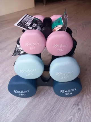 Juego de mancuernas fitness 12kg con soporte NUEVO