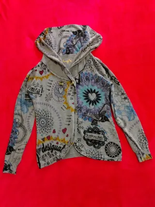 Cardigan Desigual grigio multicolor collo ampio