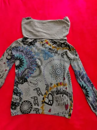 Cardigan Desigual grigio multicolor collo ampio