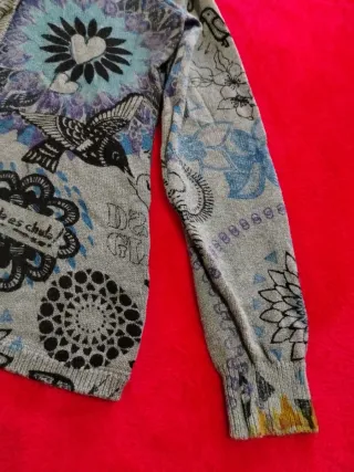 Cardigan Desigual grigio multicolor collo ampio