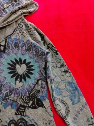 Cardigan Desigual grigio multicolor collo ampio