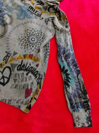 Cardigan Desigual grigio multicolor collo ampio