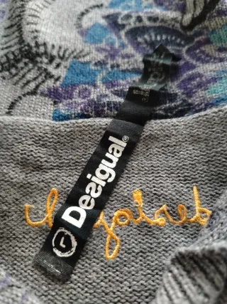 Cardigan Desigual grigio multicolor collo ampio