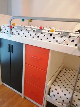 Cama tren con cajones y armario