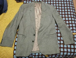 Americana cuadros beige y verde