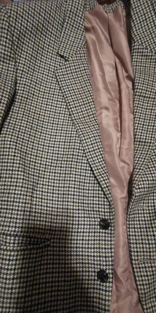 Americana cuadros beige y verde