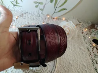 Cinturón Cuero Grabado Vintage Marrón