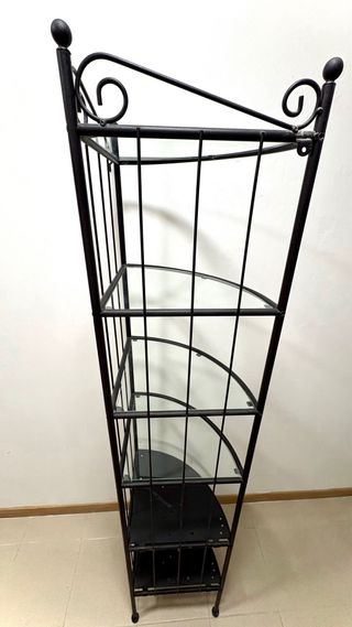 Estantería esquinera metal y cristal negra