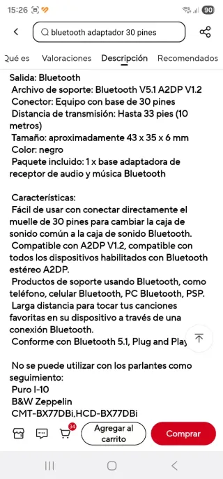 Receptor Bluetooth 30 pines iPod