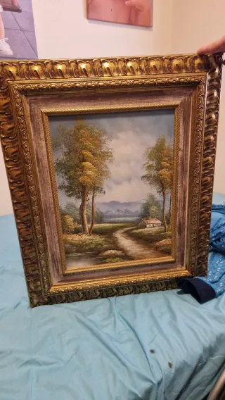 Cuadro paisaje con marco dorado