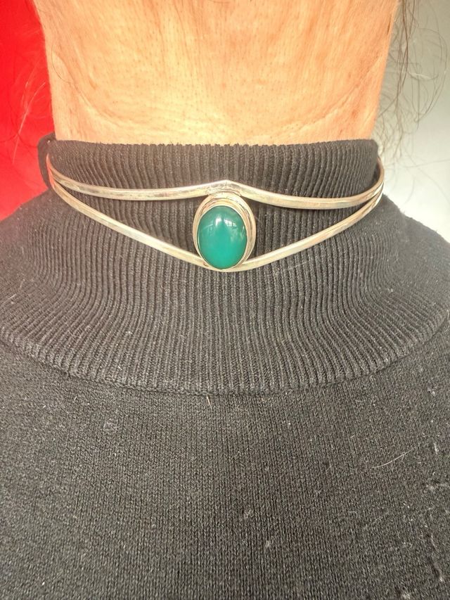Choker Plata 925 con Piedra Verde jade
