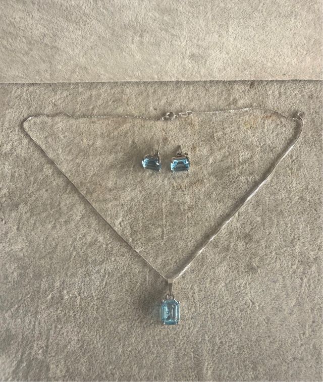 Conjunto Plata Ley 925 Collar y Pendientes