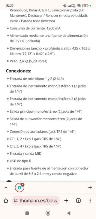 Boss RC-600 Loop Station Pedal Rojo