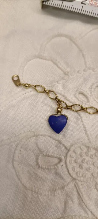 Pulsera Oro 14K Corazones Lapislázuli