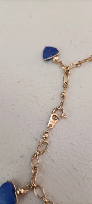 Pulsera Oro 14K Corazones Lapislázuli