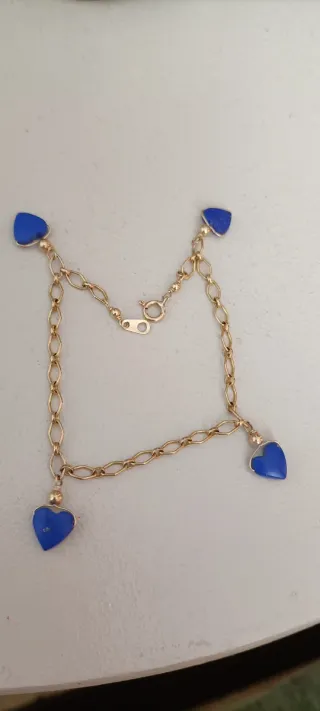 Pulsera Oro 14K Corazones Lapislázuli