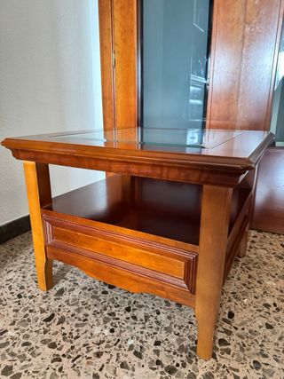 Mesa auxiliar madera y cristal